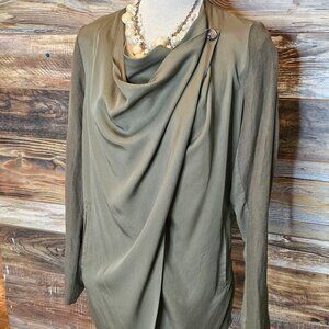 BLANKNYC Drape Blouse with Linen sleeves and back Olive Green xs